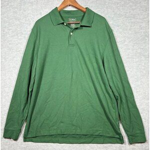 L.L. Bean Men's Sz L Green Traditional‎ Fit Long Sleeve Polo 100% Cotton
